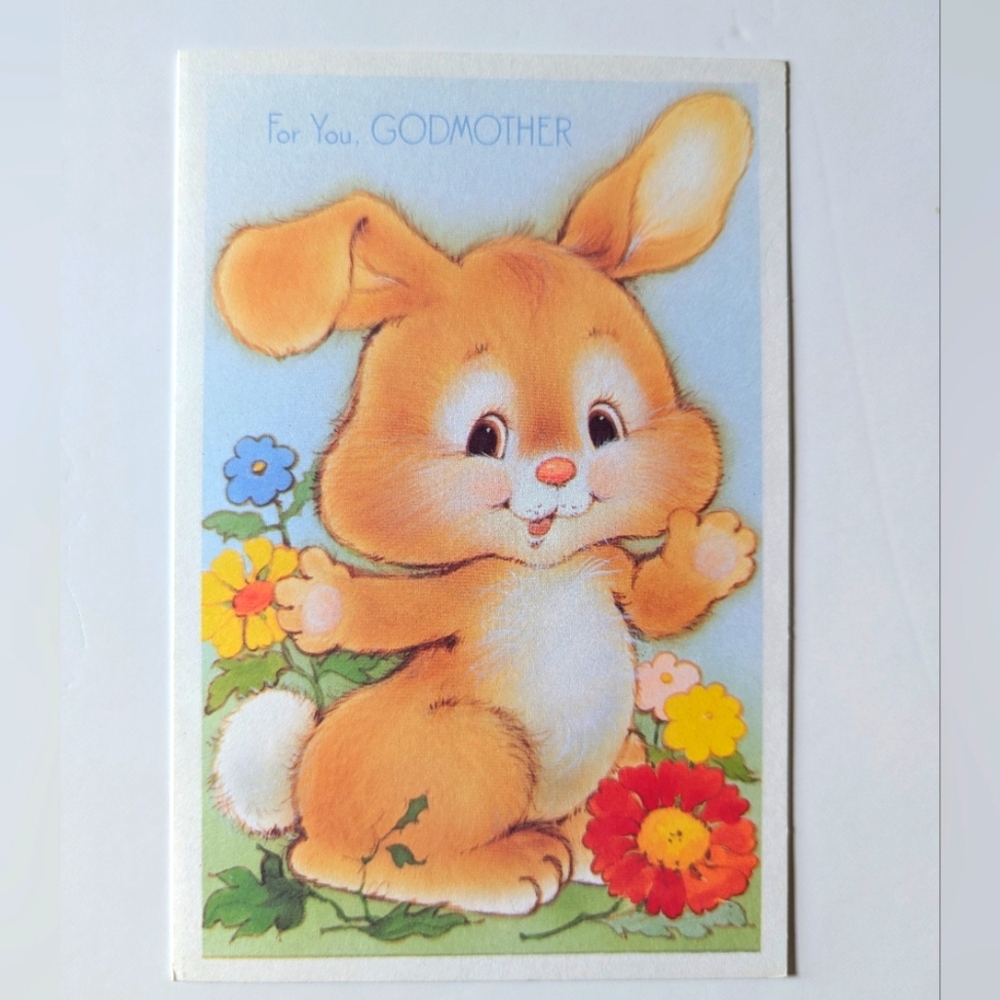 Unused Vintage Mother's Day Bunny Greeting Card for Godmother by Rust Craft